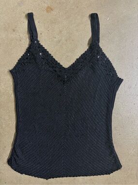 The Limited Black Crochet Knit V-Neck Tank